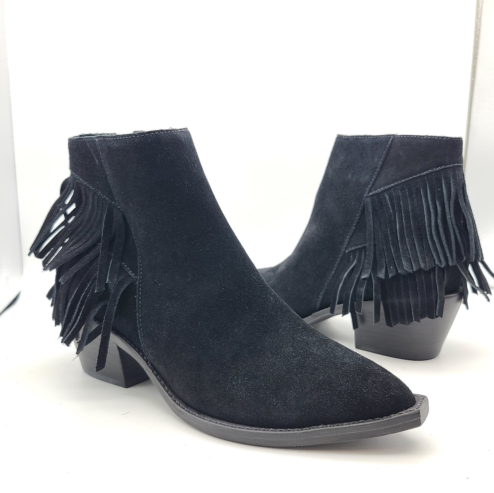 AllSaints Women Ankle Boots booties Fringe Black Suede Hrel Booties Sz 6/ 37 New